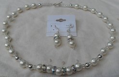 Bride Necklace Earring Set Sterling and Crushed Shell Pearls Beads Matching Dangle Earrings Pretty in Kingwood, Texas