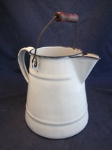 L&G Mfg Porcelain Enamel Cowboy Coffee Pot Boiler White Wood Handle VINTAGE in Bolingbrook, Illinois